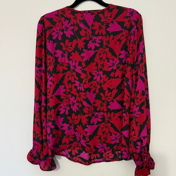 J. Crew Factory Printed Button Neck Top with Ruffles - Picture 4 of 4